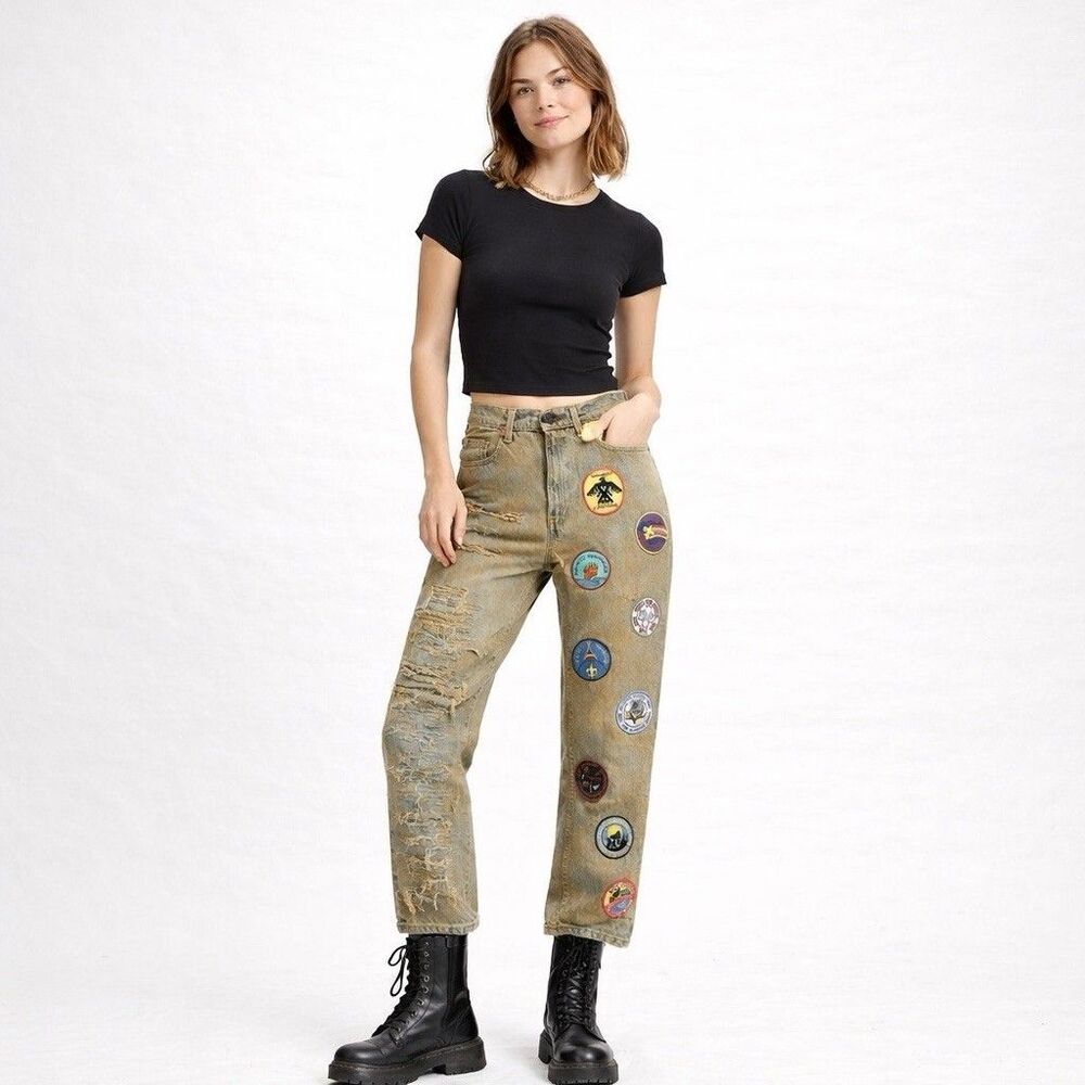 Vintage Levi's 512 Slim Straight Fit Women's Sz 9 JR High-Rise Patched Jeans